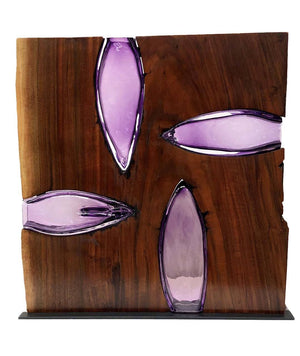 Four Amethyst Glass "Stars" with Walnut Wood Wood, Glass, Metal Base Scott Slagerman Glass 
