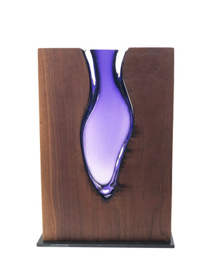 Clean Cut "Walnut Wood" with Hand blown Amethyst Glass "Amphora"