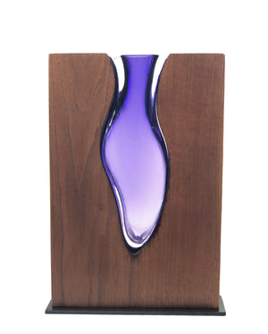 Clean Cut "Walnut Wood" with Hand blown Amethyst Glass "Amphora"