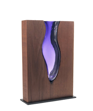 Clean Cut "Walnut Wood" with Hand blown Amethyst Glass "Amphora"