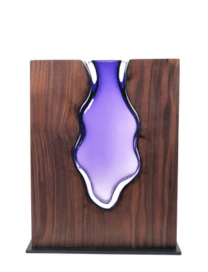 Clean Cut Walnut Wood with Handblown Amethyst "Blackberry"
