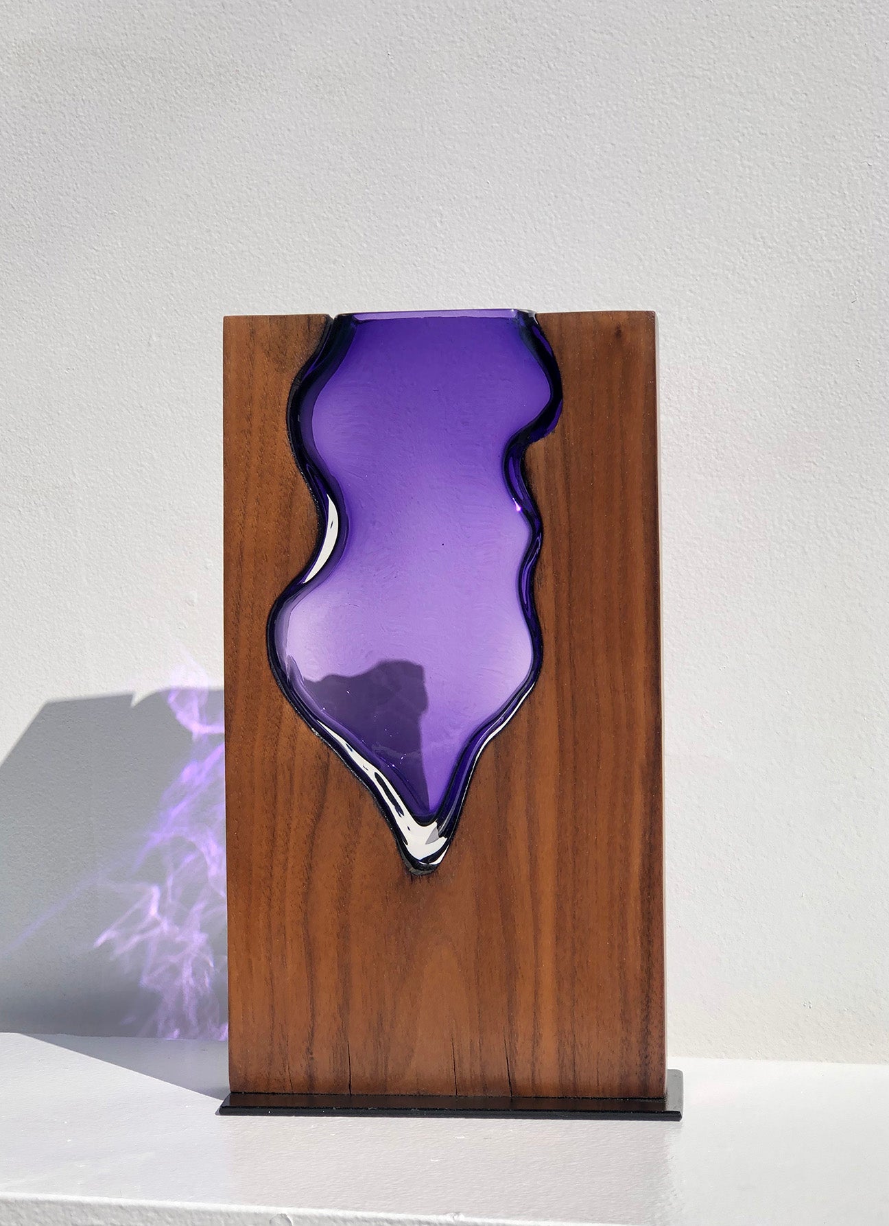 "Amethyst Lake" Handblown Amethyst Glass with Walnut Wood