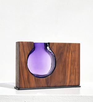 Amethyst Glass Round with Walnut Wood