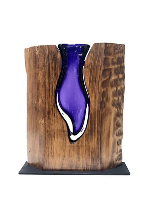 Amethyst Glass Amphora with Walnut Wood Wood, Glass, Metal Base Scott Slagerman Glass 