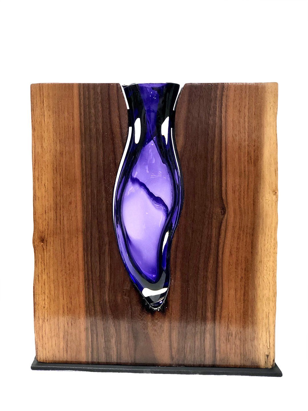 Live Edge Walnut with Amethyst Hand Blown Glass Wood, Glass, Metal Base Scott Slagerman Glass 
