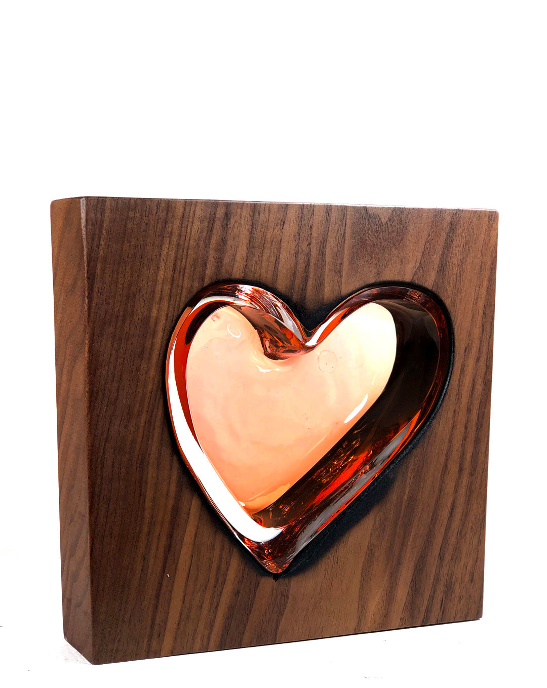 Clean Cut Walnut Wood and Apricot Glass