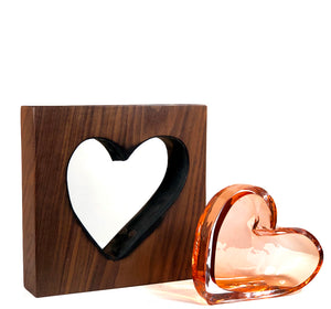 Clean Cut Walnut Wood and Apricot Glass