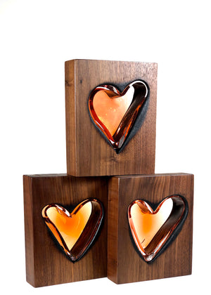 Clean Cut Walnut Wood and Apricot Glass
