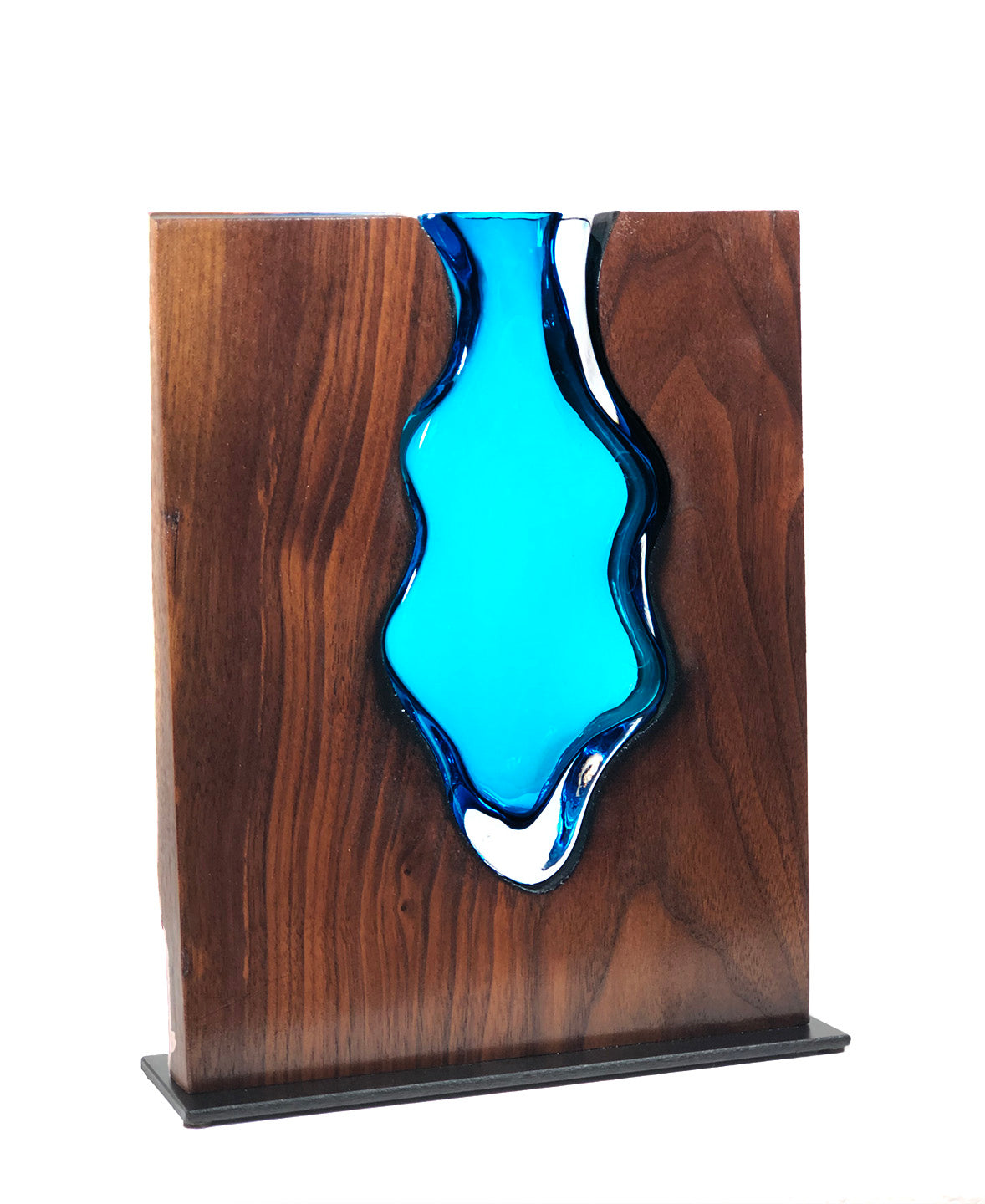 Walnut Wood with Handblown "Aqua" Glass Blackberry