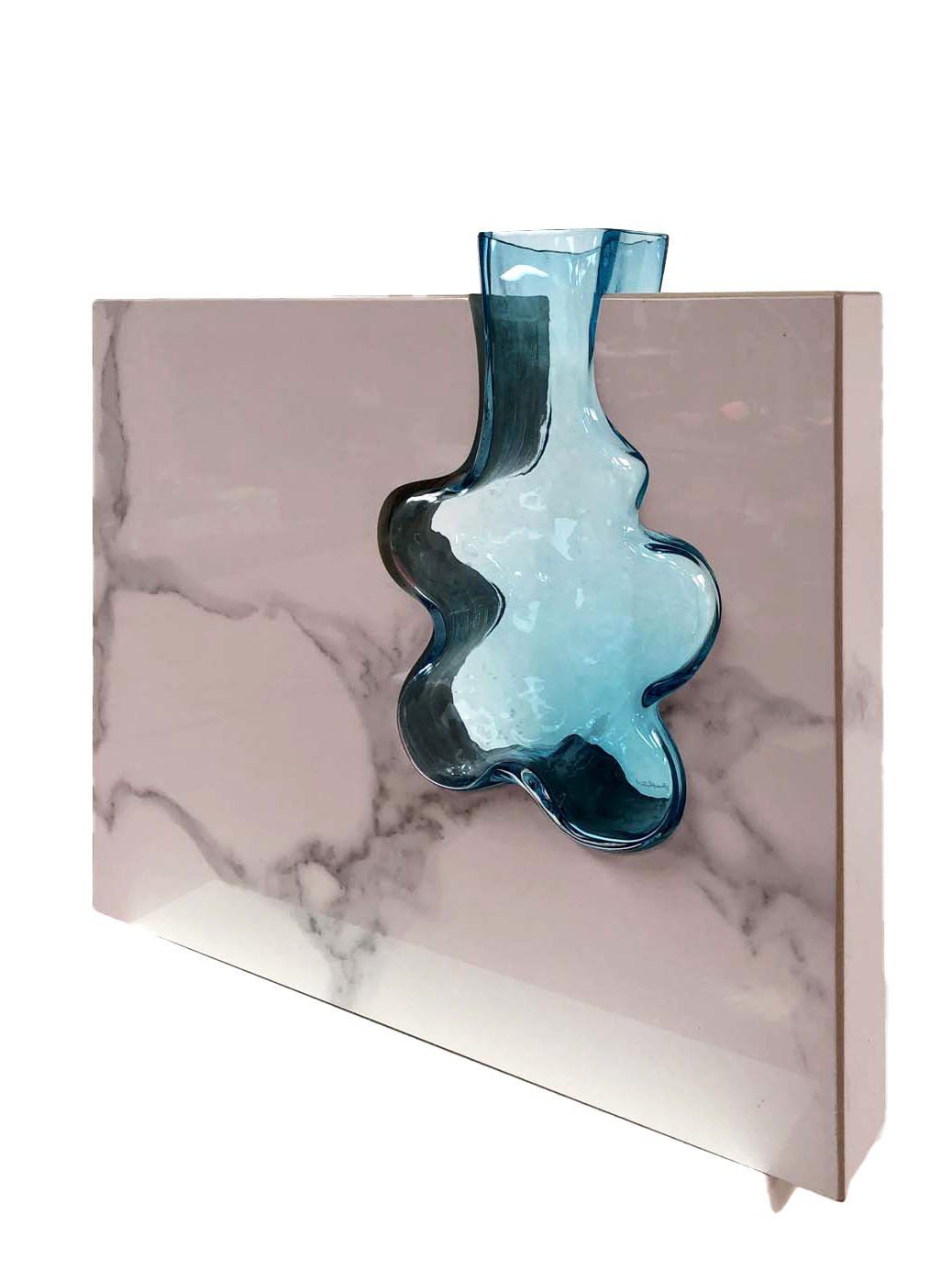 "Aqua Flower" Handblown Aqua Glass with Porcelain Marble Porcelain Glass Stainless Steel Scott Slagerman Glass 