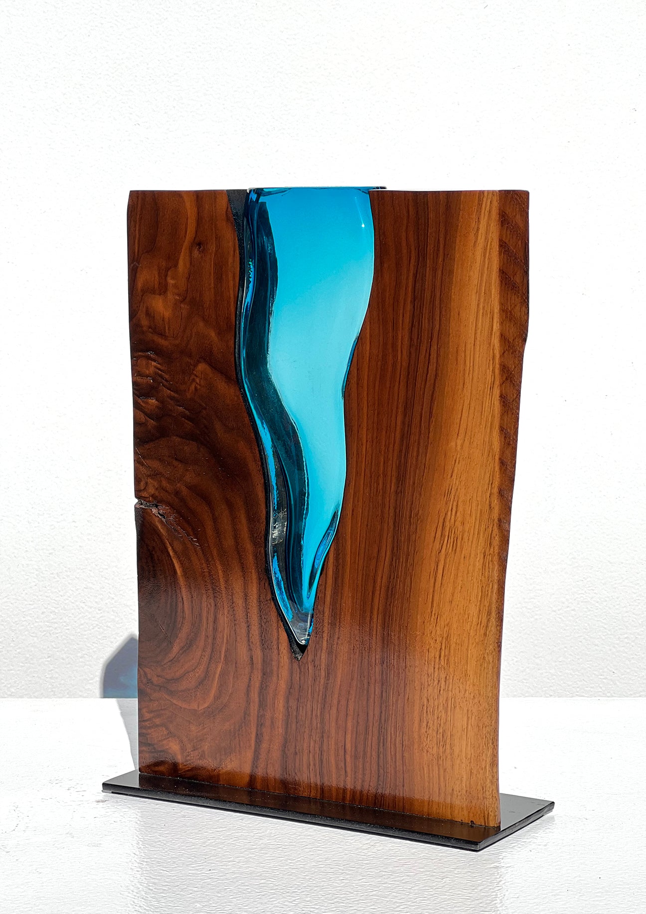 Walnut Wood with Aqua Glass River
