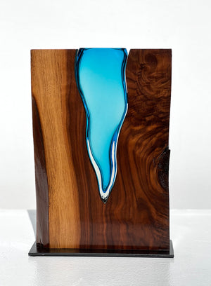 Walnut Wood with Aqua Glass