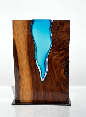 Walnut Wood with Aqua Glass River