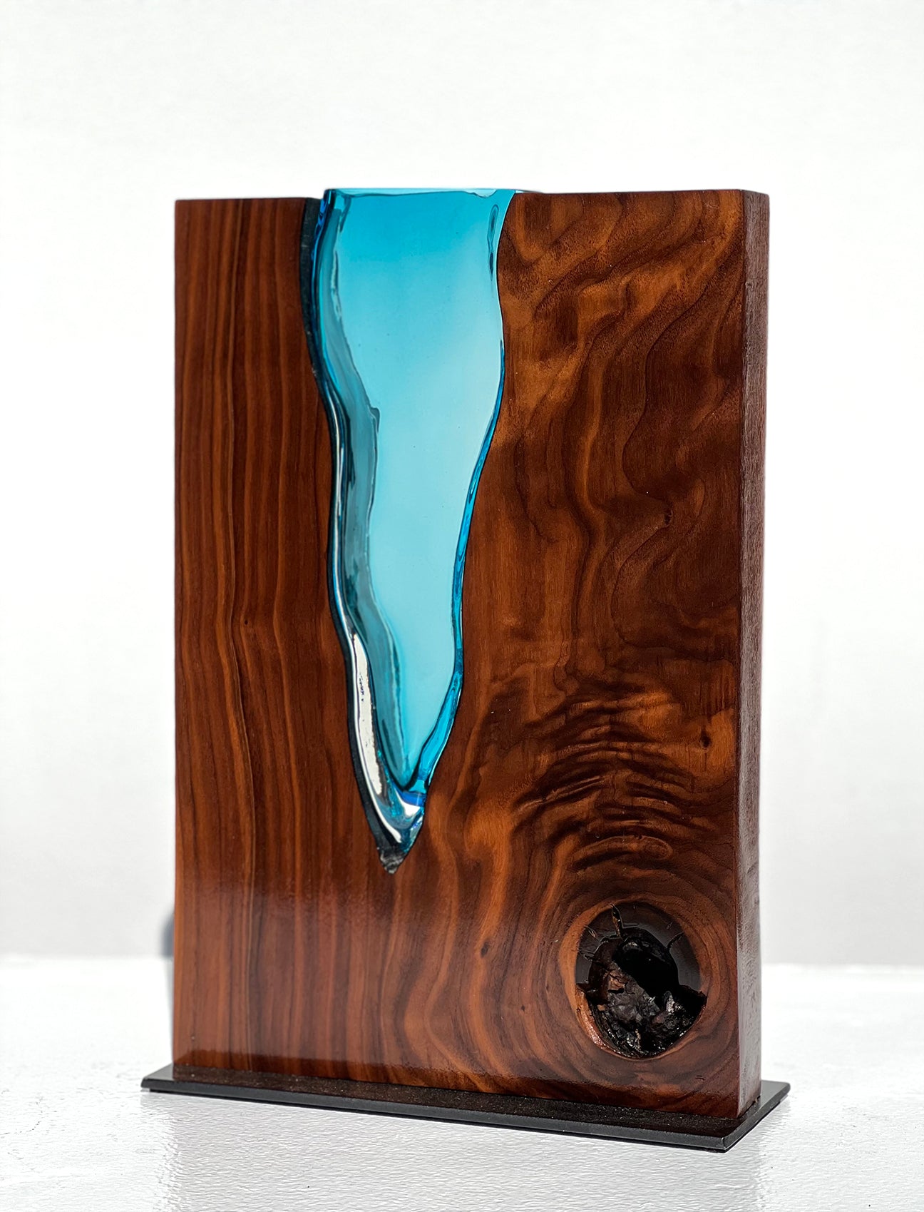 Walnut Wood with Aqua Glass