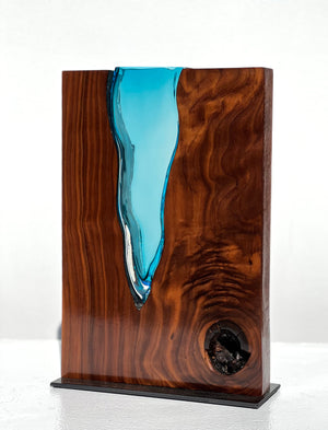 Walnut Wood with Aqua Glass