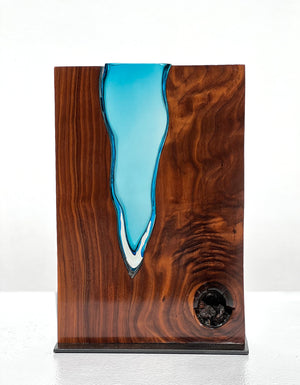 Walnut Wood with Aqua Glass