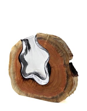 Small Carob Round With Handblown Clear Glass Flower Scott Slagerman Glass 