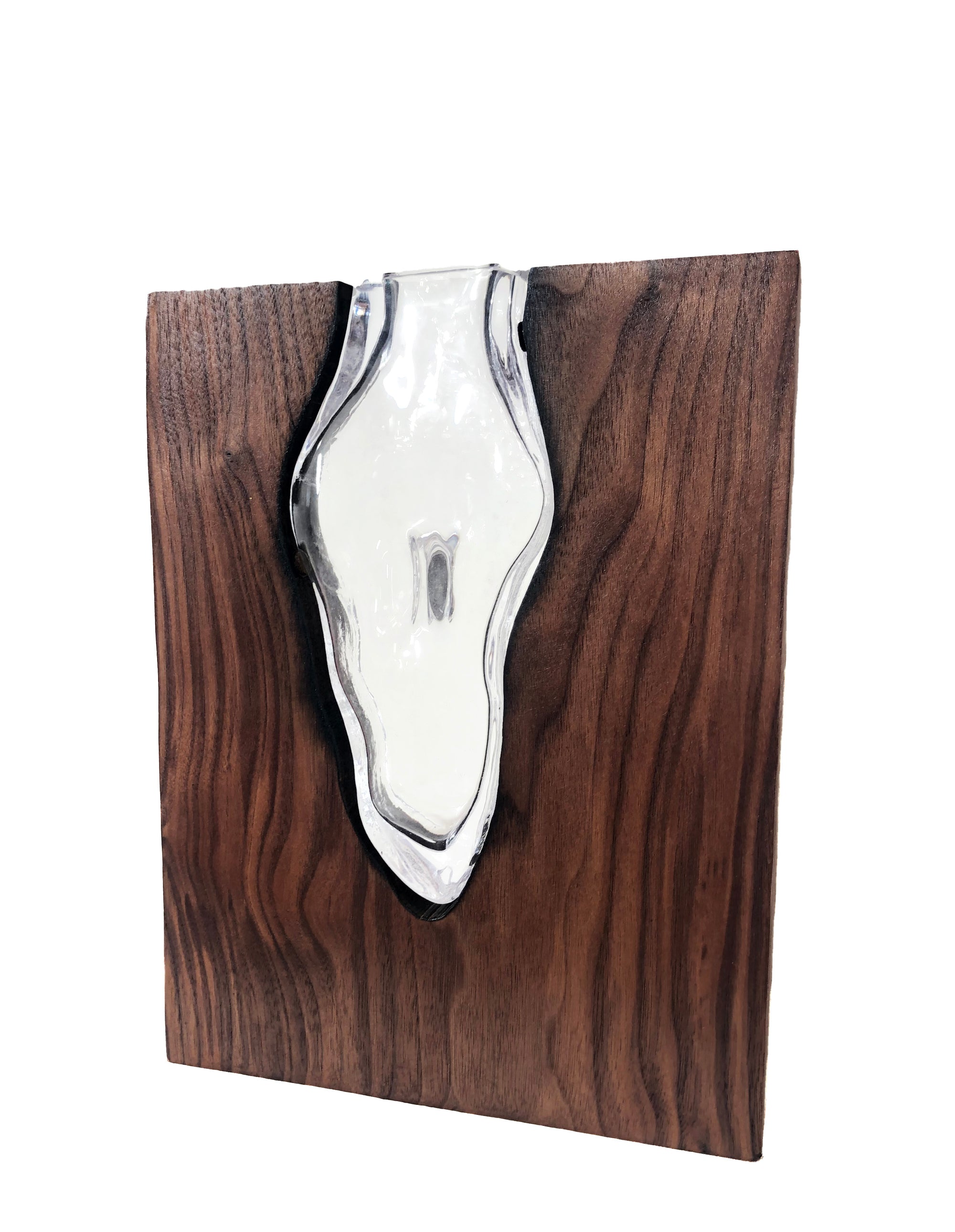Handblown Clear Glass with Clean Cut Walnut