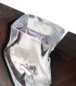 Handblown Clear Glass with Clean Cut Walnut