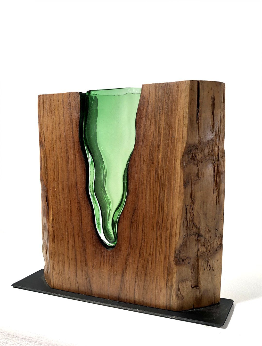 Emerald Glass "Lake" with Walnut Wood Wood, Glass, Metal Base Scott Slagerman Glass 