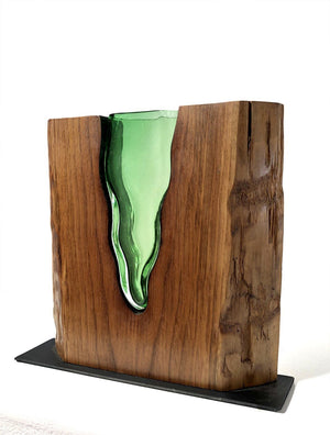 Emerald Glass "Lake" with Walnut Wood Wood, Glass, Metal Base Scott Slagerman Glass 