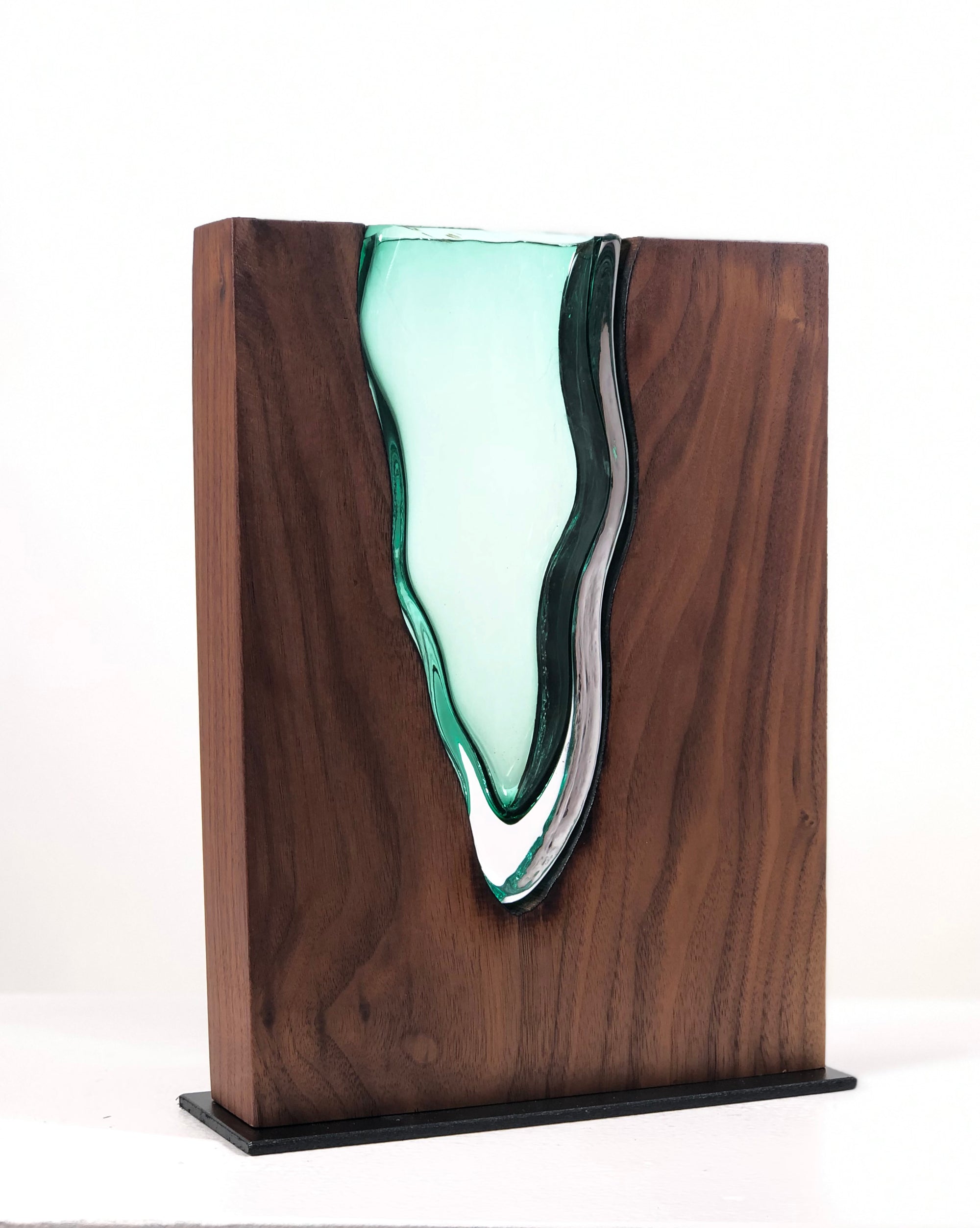 Clean Cut Walnut Wood with Hand Blown Emerald Glass "Lake"
