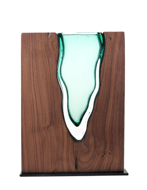 Clean Cut Walnut Wood with Handblown Emerald Glass "Lake"