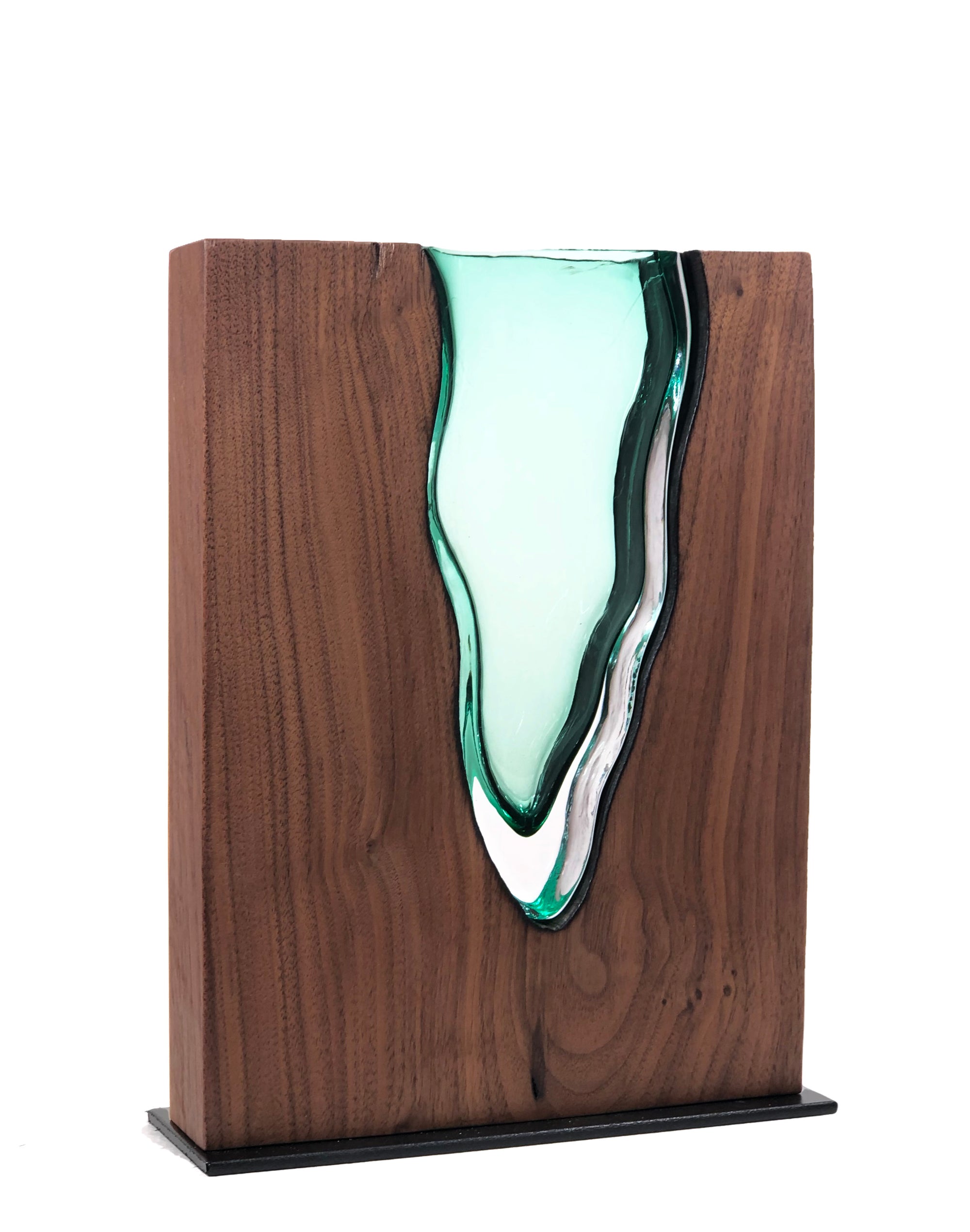 Clean Cut Walnut Wood with Handblown Emerald Glass "Lake"