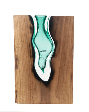 Handblown Emerald Glass with Walnut Wood