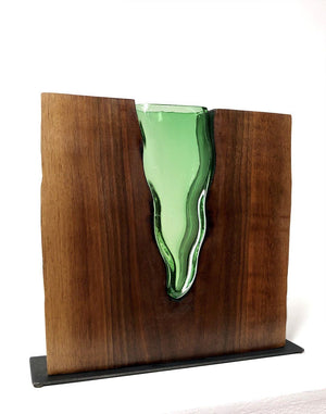Emerald Glass "Lake" with Walnut Wood Wood, Glass, Metal Base Scott Slagerman Glass 