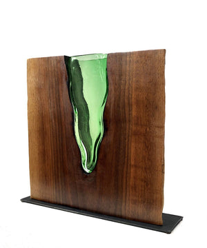Emerald Glass "Lake" with Walnut Wood Wood, Glass, Metal Base Scott Slagerman Glass 