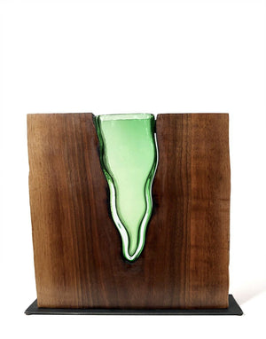 Emerald Glass "Lake" with Walnut Wood Wood, Glass, Metal Base Scott Slagerman Glass 