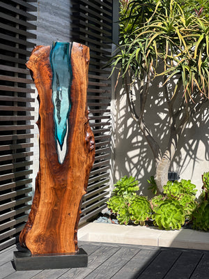 Tall Walnut with Handblown Aqua Glass