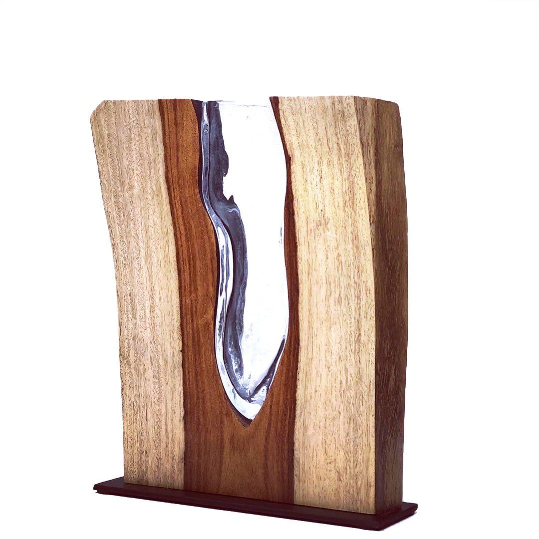 Clear Glass with Indian Rosewood Wood, Glass, Metal Base Scott Slagerman Glass 