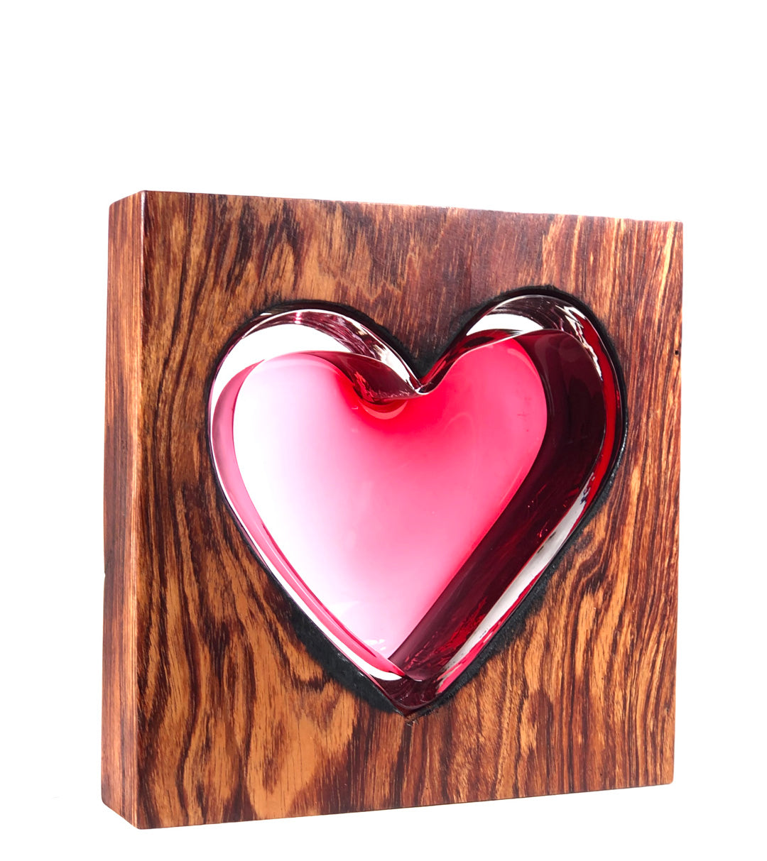 Tiger Wood with Handblown Ruby Glass