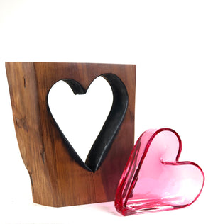 Live Edge "Walnut Wood" and Handblown Ruby Glass