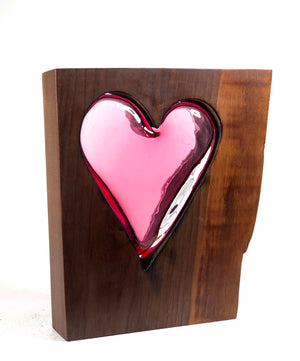 Live Edge "Walnut Wood" and Handblown Ruby Glass