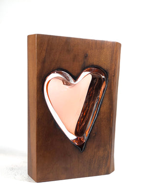 Live Edge "Walnut Wood" and Handblown Apricot Glass