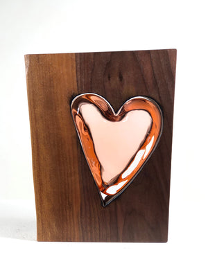 Live Edge "Walnut Wood" and Handblown Apricot Glass