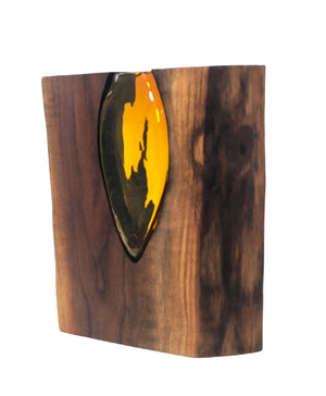 Handblown Topaz Glass with Live Edge Walnut