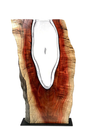 Live Edge Carob Wood with Handblown Clear Glass