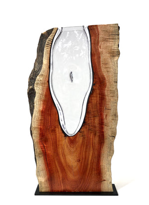 Live Edge Carob Wood with Handblown Clear Glass