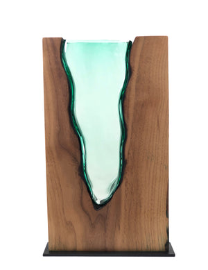 Clean Cut Walnut Wood with Hand blown Emerald Glass "Lake"