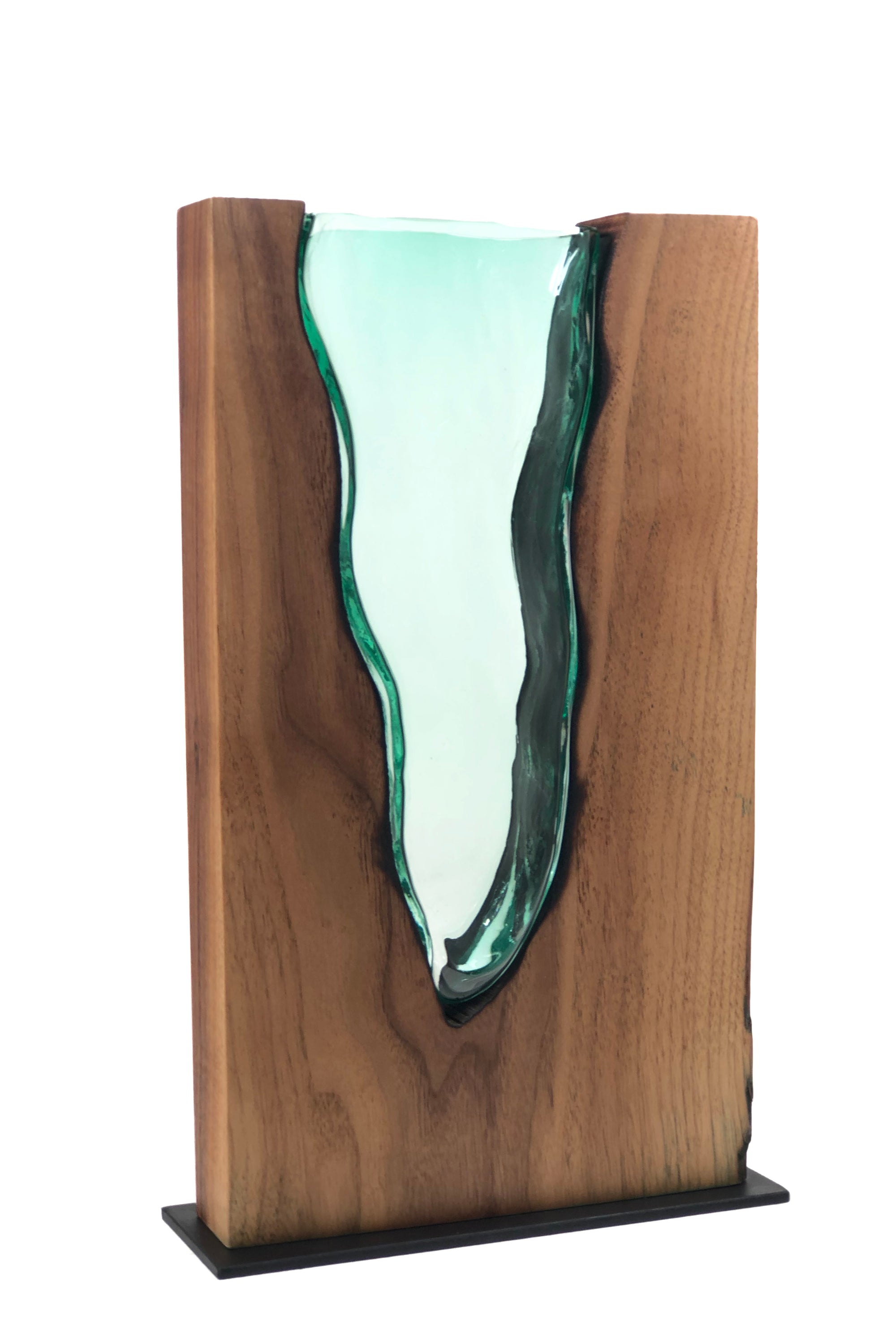 Clean Cut Walnut Wood with Hand blown Emerald Glass "Lake"