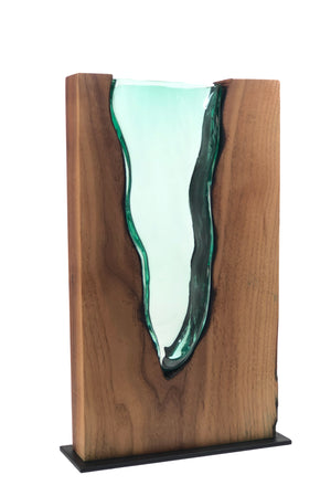 Clean Cut Walnut Wood with Hand blown Emerald Glass "Lake"