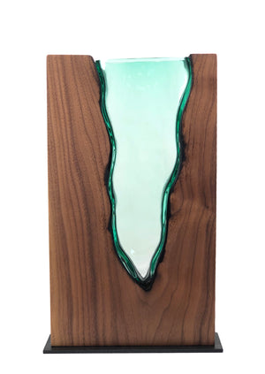Clean Cut Walnut Wood with Hand blown Emerald Glass "Lake"