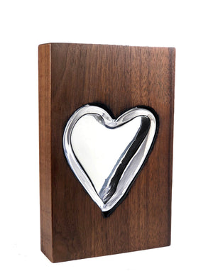 Tall Walnut Wood and Handblown Clear Glass Heart