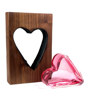 Tall Walnut with Handblown Ruby Glass Heart