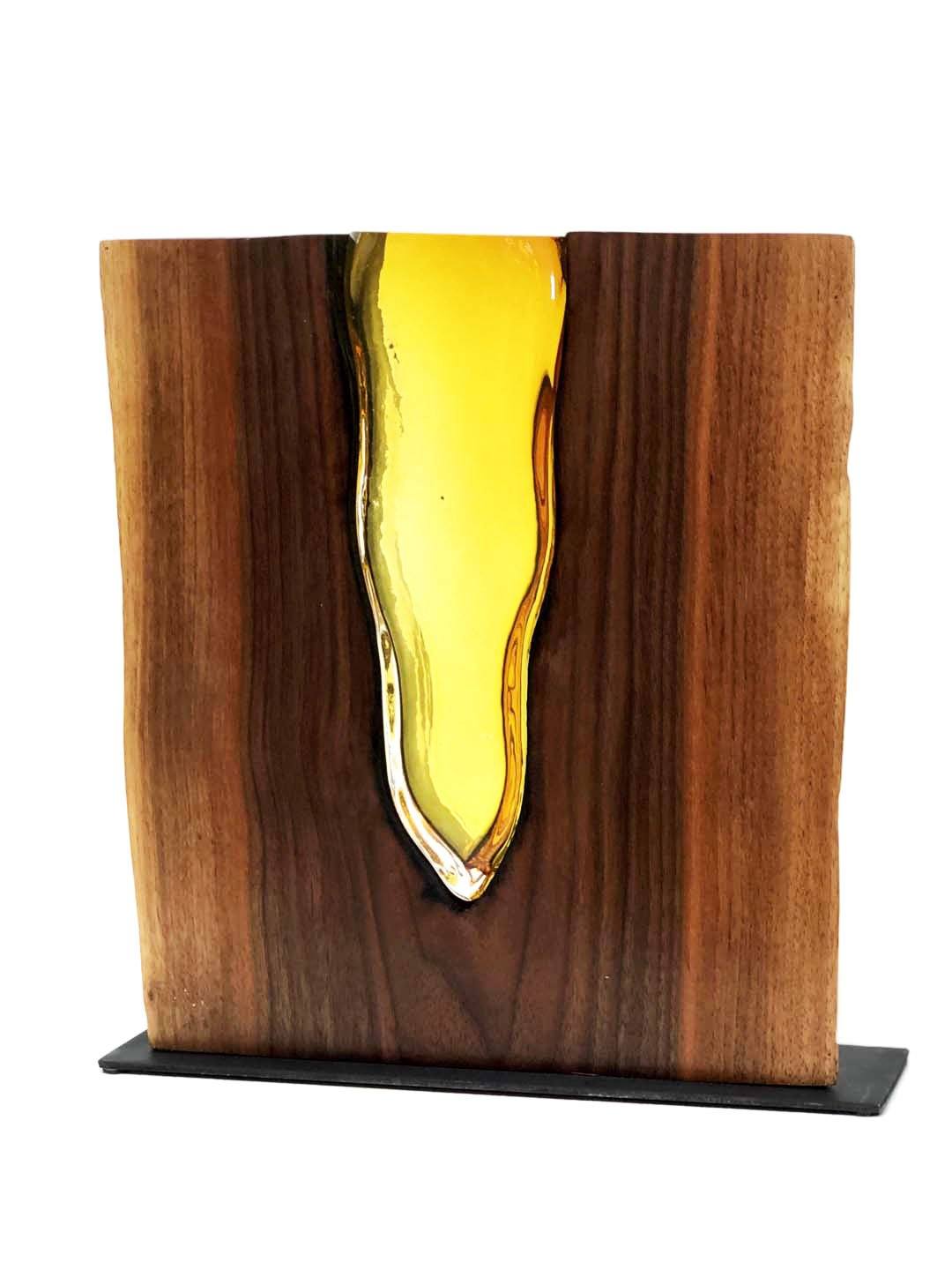 Topaz Glass with Live Edge Claro Walnut Wood Scott Slagerman Glass 