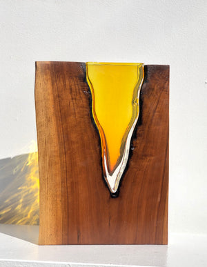 "Topaz Triangle" Hand Blown Topaz Glass with English Walnut